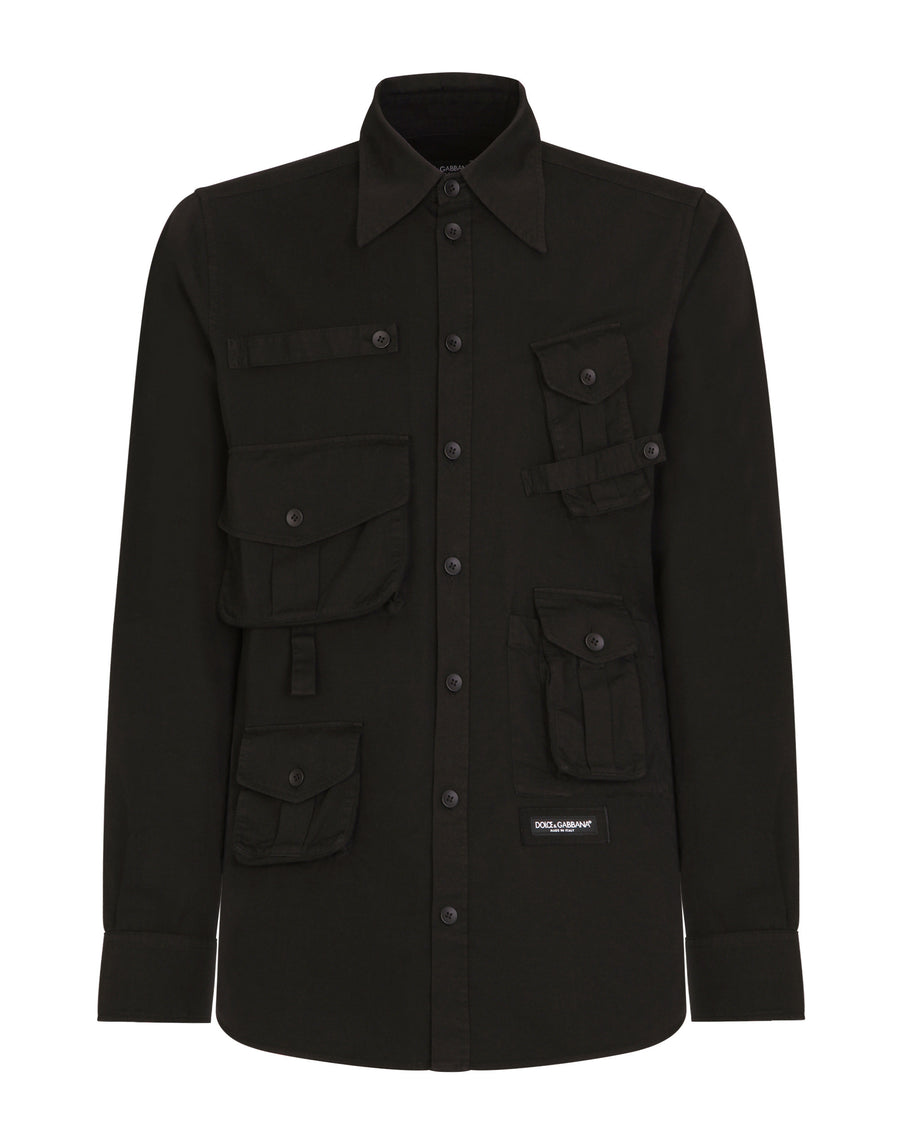 Cotton multi-pocket shirt with patch